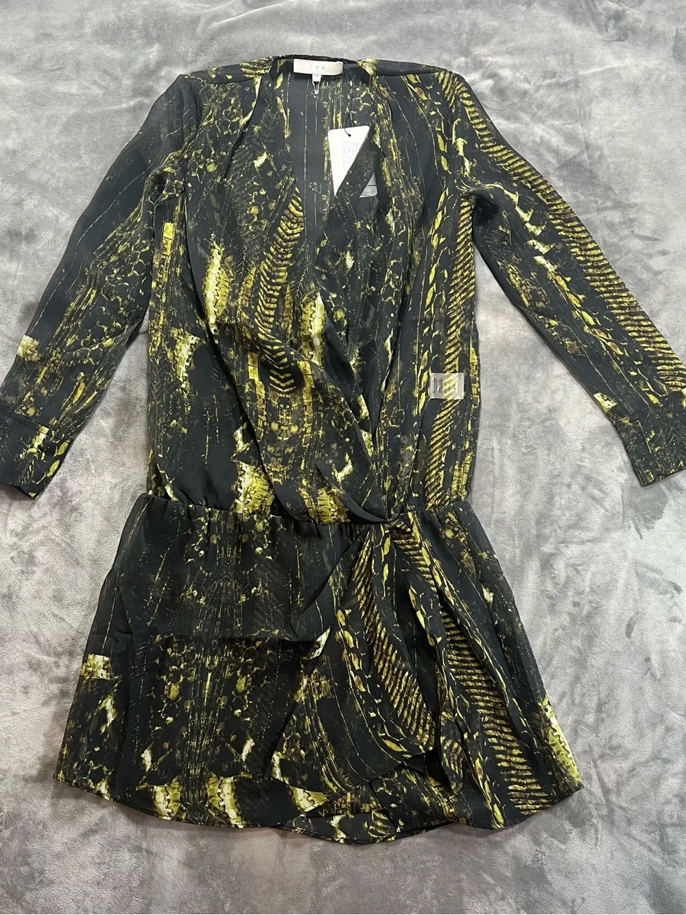 IRO Black and Olive Wrap Mini Dress - Picture 2 of 6